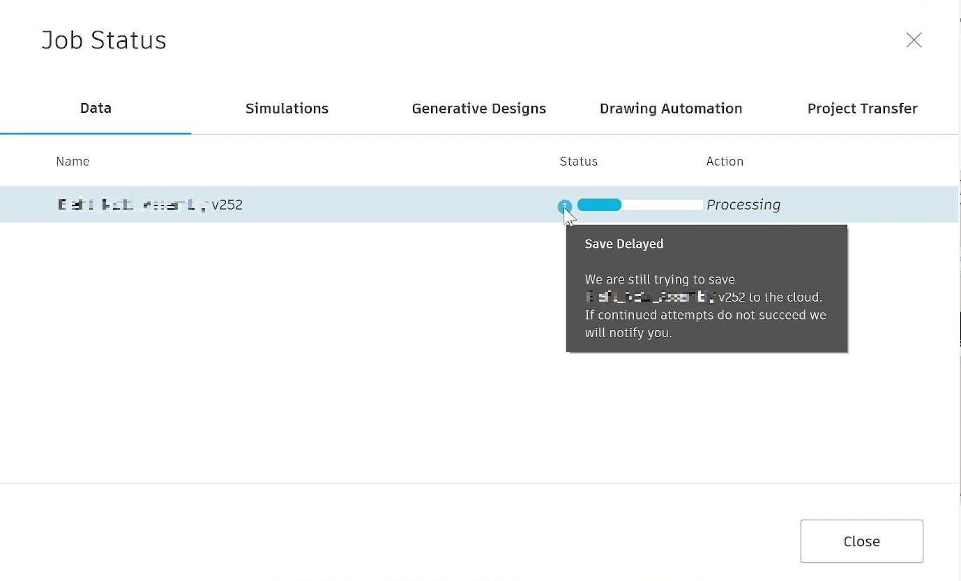 保存を開始すると「Save Delayed」と表示される